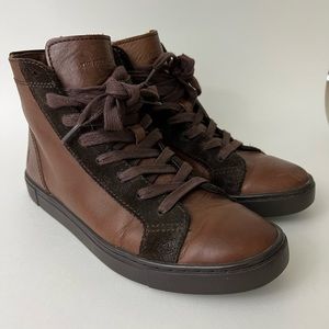 Frye Women’s Gemma High Espresso Veg tan/oiled suede sneaker US Women’s 7.5